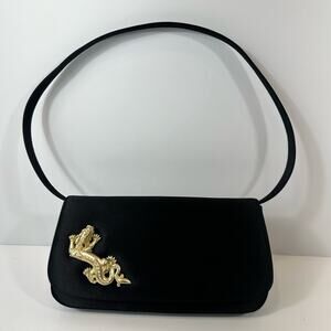 Barry Kieselstein Cord Shoulder Bag Black Shoulder Handbag Gold Dragon Accent